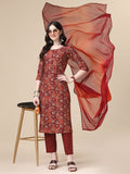 Printed Kurta With Pant & Dupatta Set, Multicolor - Hiral Fashion - Distacart