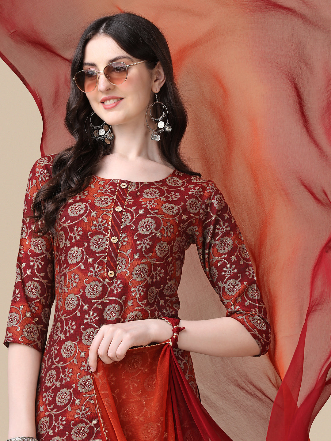 Printed Kurta With Pant & Dupatta Set, Multicolor - Hiral Fashion - Distacart