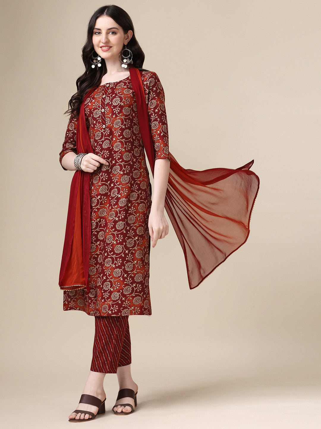 Printed Kurta With Pant & Dupatta Set, Multicolor - Hiral Fashion - Distacart