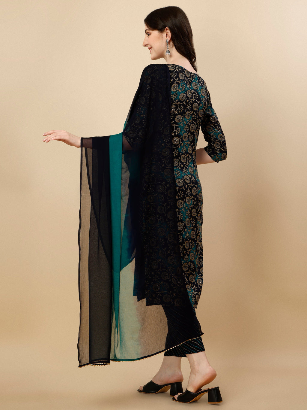 Printed Kurta With Pant & Dupatta Set, Multicolor - Hiral Fashion - Distacart