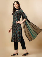 Printed Kurta With Pant & Dupatta Set, Multicolor - Hiral Fashion - Distacart