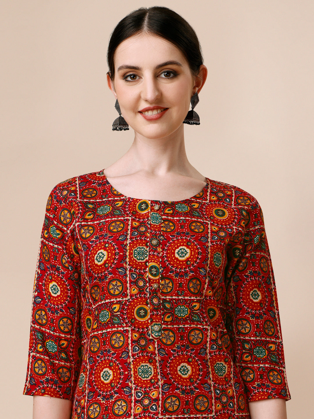 Cotton Printed Kurta With Pant & Dupatta Set, Multicolor - Hiral Fashion - Distacart