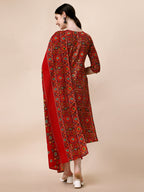 Cotton Printed Kurta With Pant & Dupatta Set, Multicolor - Hiral Fashion - Distacart