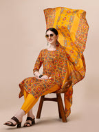 Cotton Printed Kurta With Pant & Dupatta Set, Multicolor - Hiral Fashion - Distacart