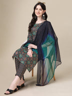 Printed Kurta With Pant & Dupatta Set, Multicolor - Hiral Fashion - Distacart