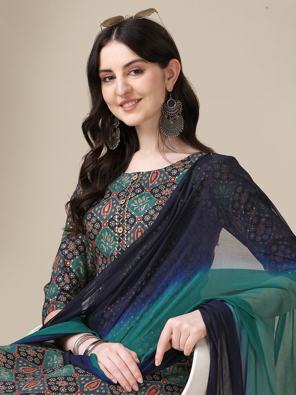 Printed Kurta With Pant & Dupatta Set, Multicolor - Hiral Fashion - Distacart