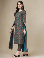 Printed Kurta With Pant & Dupatta Set, Multicolor - Hiral Fashion - Distacart