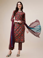 Printed Kurta With Pant & Dupatta Set, Multicolor - Hiral Fashion - Distacart