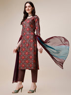 Printed Kurta With Pant & Dupatta Set, Multicolor - Hiral Fashion - Distacart