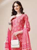 Printed A-Line Kurta With Pant And Dupatta Set, Multicolor - Hiral Fashion - Distacart
