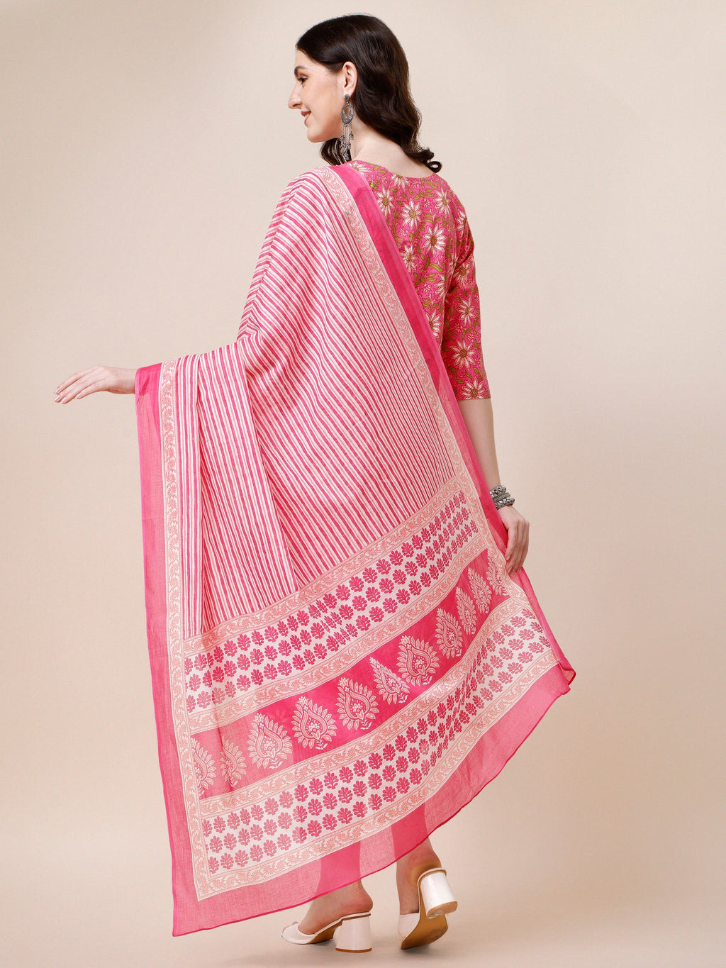 Printed A-Line Kurta With Pant And Dupatta Set, Multicolor - Hiral Fashion - Distacart