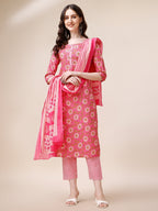 Printed A-Line Kurta With Pant And Dupatta Set, Multicolor - Hiral Fashion - Distacart