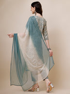Printed Kurta With Pant And Dupatta Set, Multicolor - Hiral Fashion - Distacart