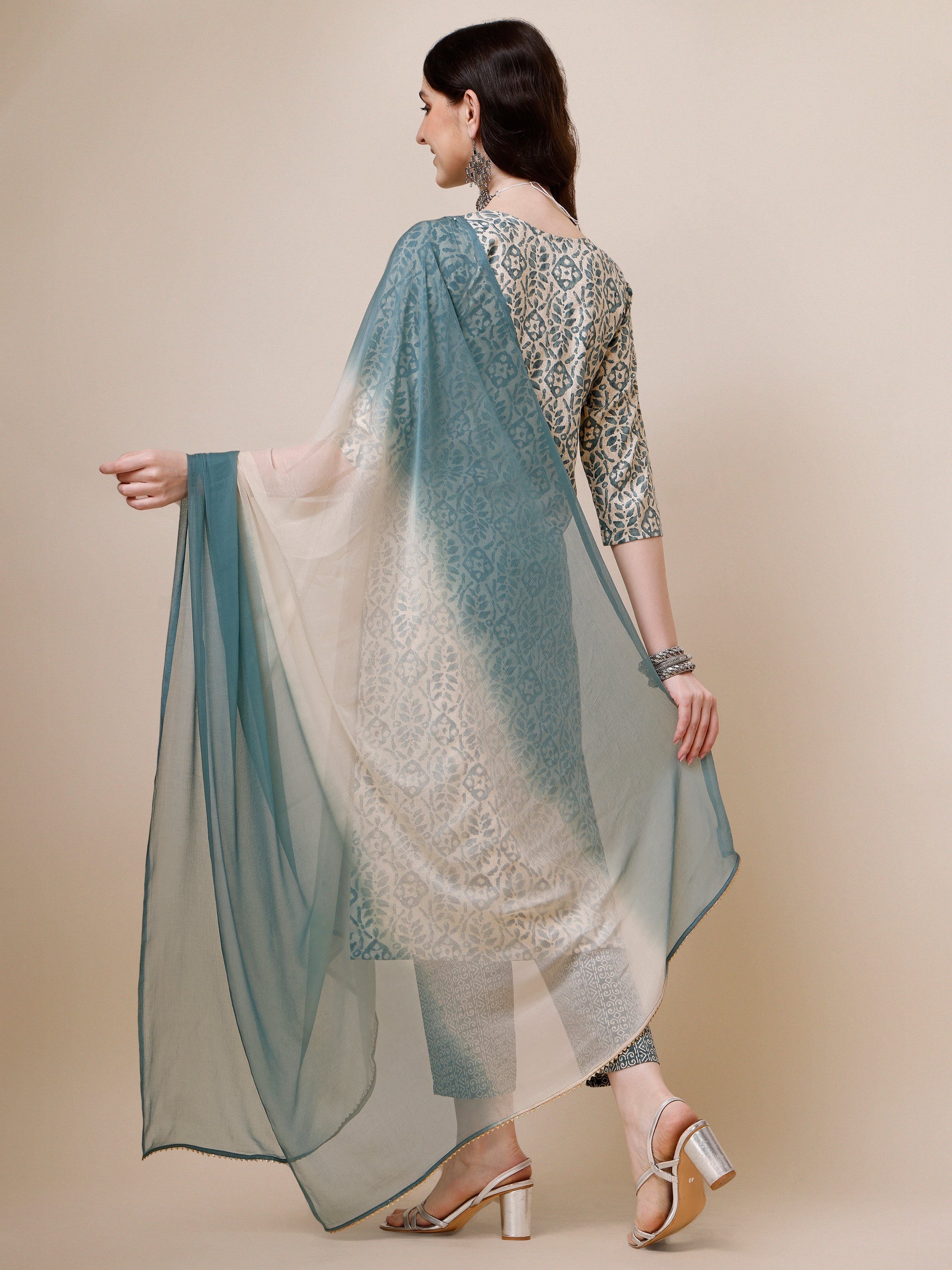 Printed Kurta With Pant And Dupatta Set, Multicolor - Hiral Fashion - Distacart