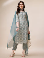 Printed Kurta With Pant And Dupatta Set, Multicolor - Hiral Fashion - Distacart