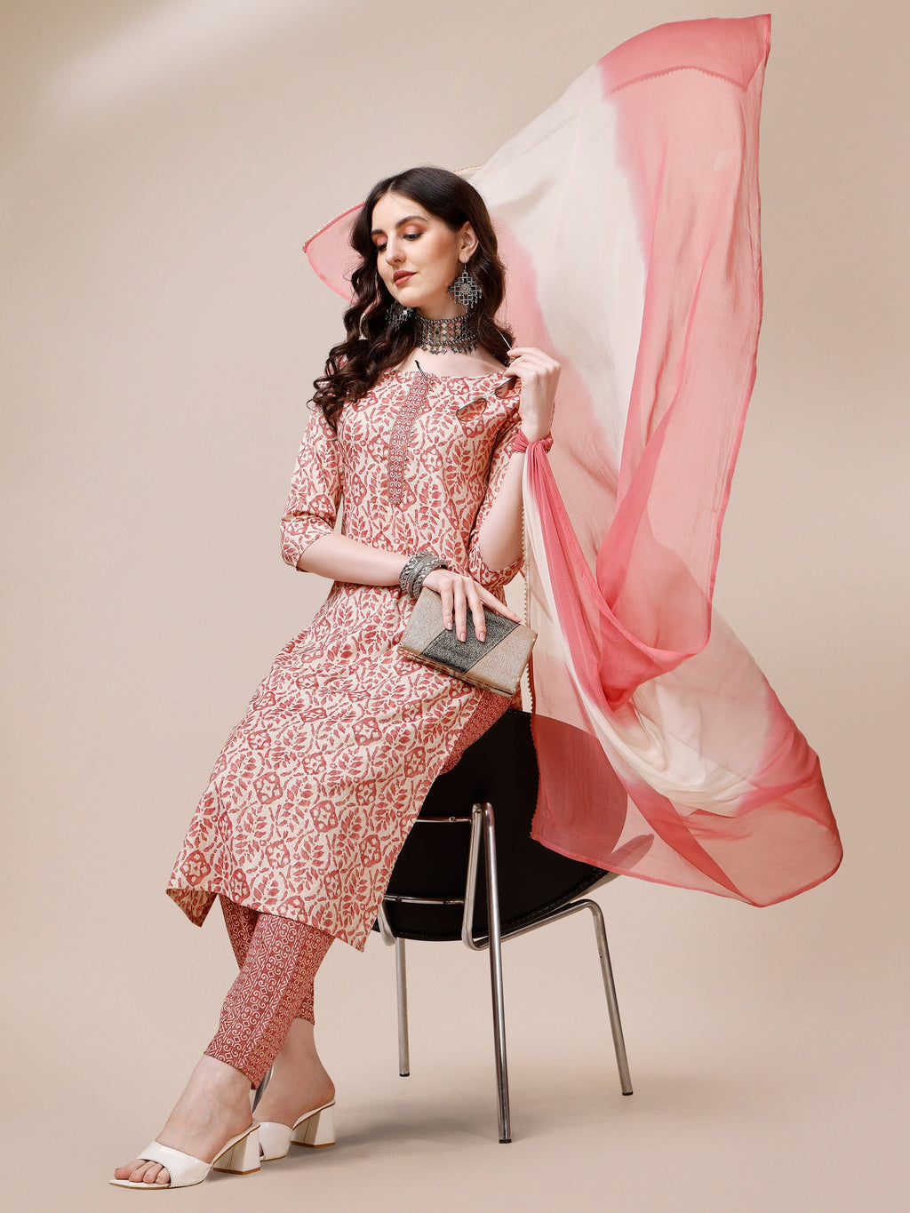 Printed Kurta With Pant And Dupatta Set, Multicolor - Hiral Fashion - Distacart