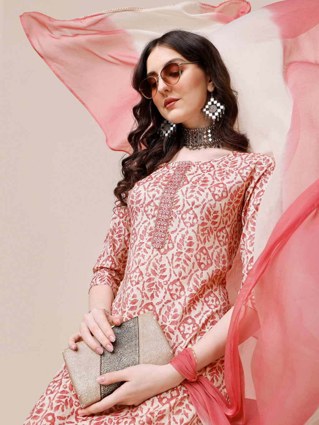 Printed Kurta With Pant And Dupatta Set, Multicolor - Hiral Fashion - Distacart