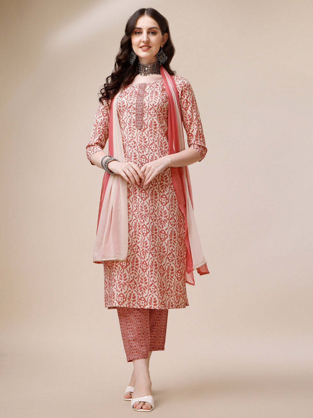 Printed Kurta With Pant And Dupatta Set, Multicolor - Hiral Fashion - Distacart