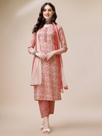 Printed Kurta With Pant And Dupatta Set, Multicolor - Hiral Fashion - Distacart