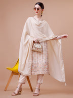 Pure Muslin Banarasi Jacquard Kurta Trousers & Dupatta, Multicolor - Hiral Fashion - Distacart