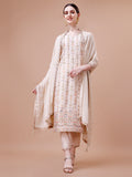 Pure Muslin Banarasi Jacquard Kurta Trousers & Dupatta, Multicolor - Hiral Fashion - Distacart