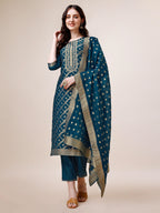 Pure Maslin Jacquard Kurta With Pant And Dupatta Set, Multicolor - Hiral Fashion - Distacart