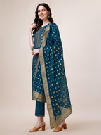 Pure Maslin Jacquard Kurta With Pant And Dupatta Set, Multicolor - Hiral Fashion - Distacart