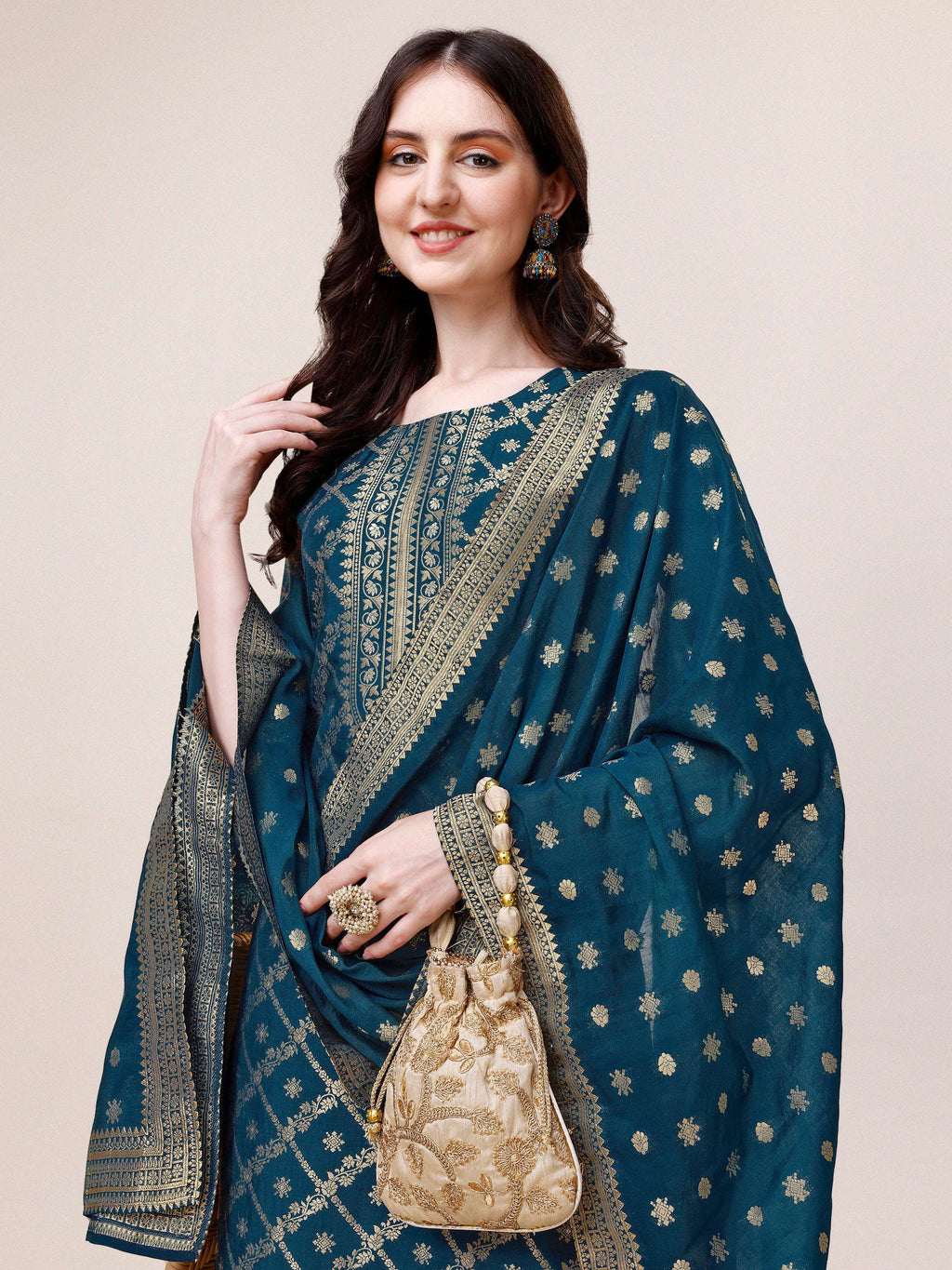 Pure Maslin Jacquard Kurta With Pant And Dupatta Set, Multicolor - Hiral Fashion - Distacart