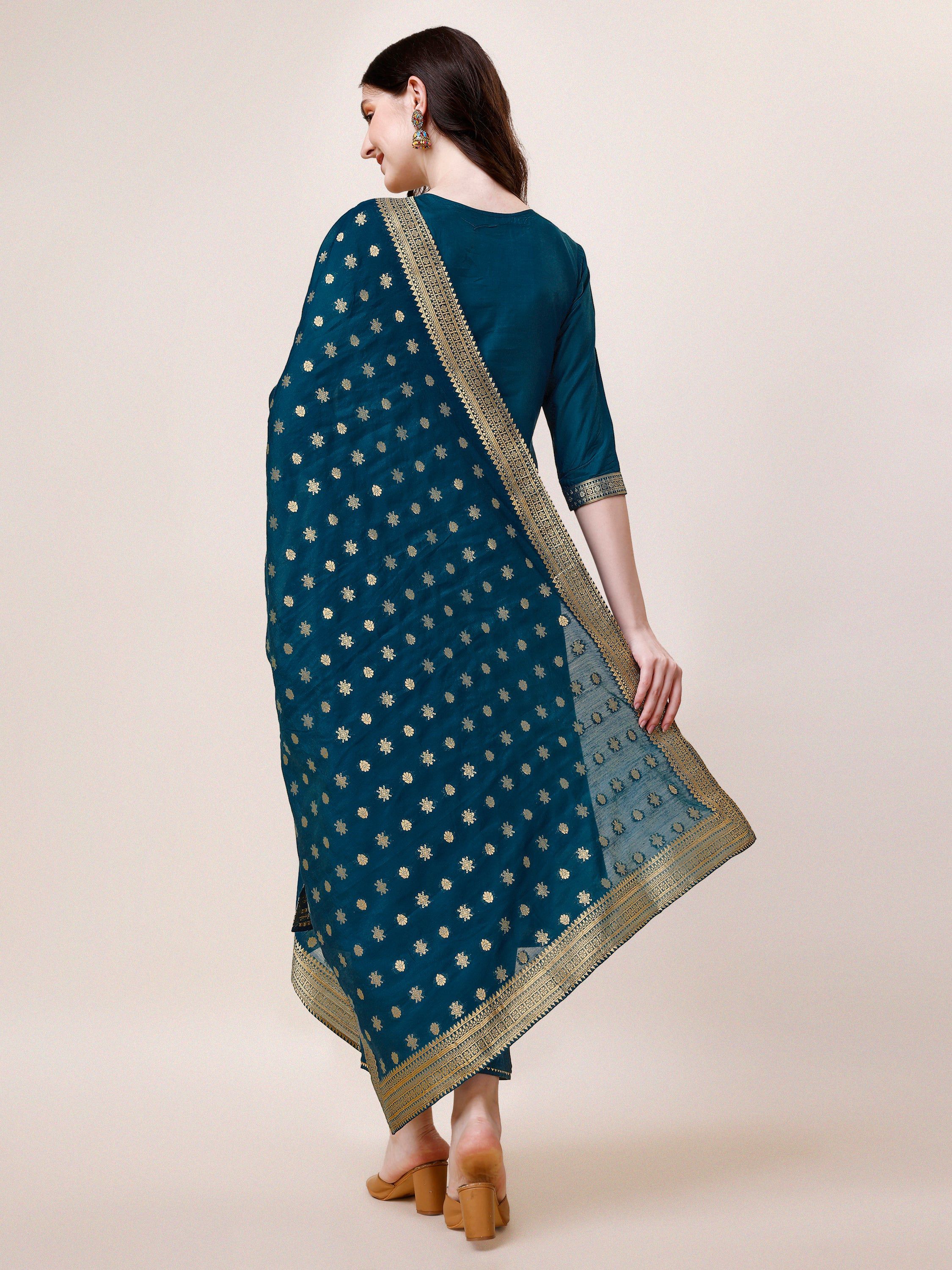 Pure Maslin Jacquard Kurta With Pant And Dupatta Set, Multicolor - Hiral Fashion - Distacart