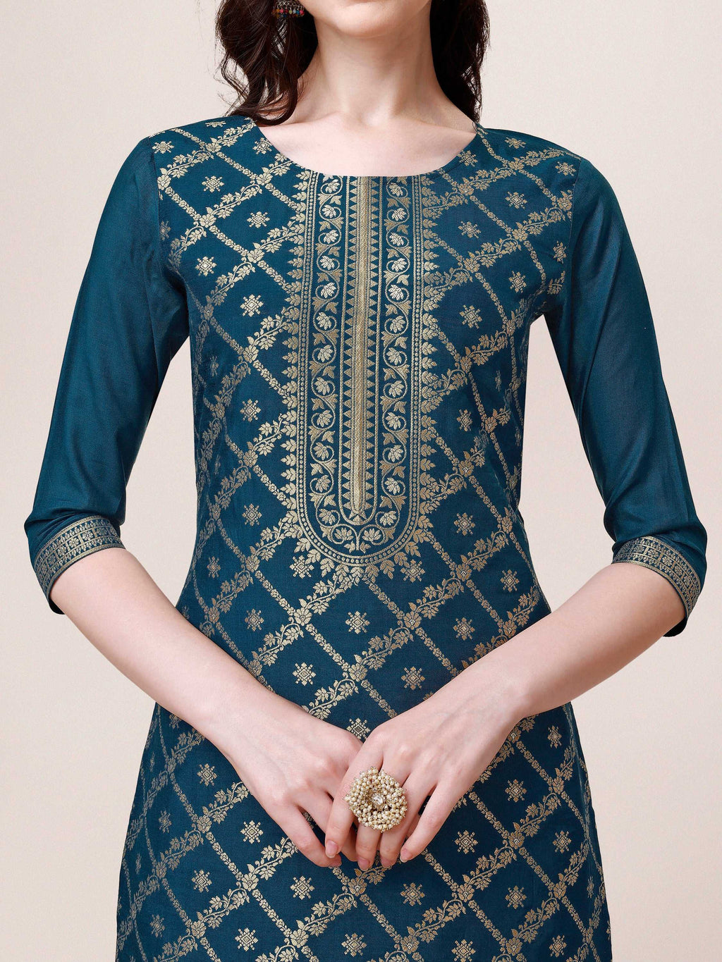 Pure Maslin Jacquard Kurta With Pant And Dupatta Set, Multicolor - Hiral Fashion - Distacart