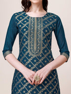 Pure Maslin Jacquard Kurta With Pant And Dupatta Set, Multicolor - Hiral Fashion - Distacart