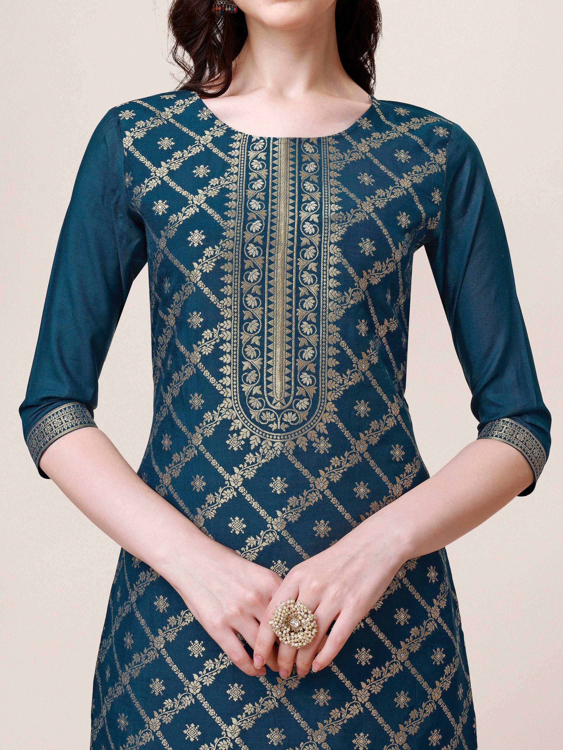 Pure Maslin Jacquard Kurta With Pant And Dupatta Set, Multicolor - Hiral Fashion - Distacart
