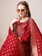 Pure Maslin Jacquard Kurta With Pant And Dupatta Set, Multicolor - Hiral Fashion - Distacart