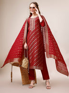 Pure Maslin Jacquard Kurta With Pant And Dupatta Set, Multicolor - Hiral Fashion - Distacart