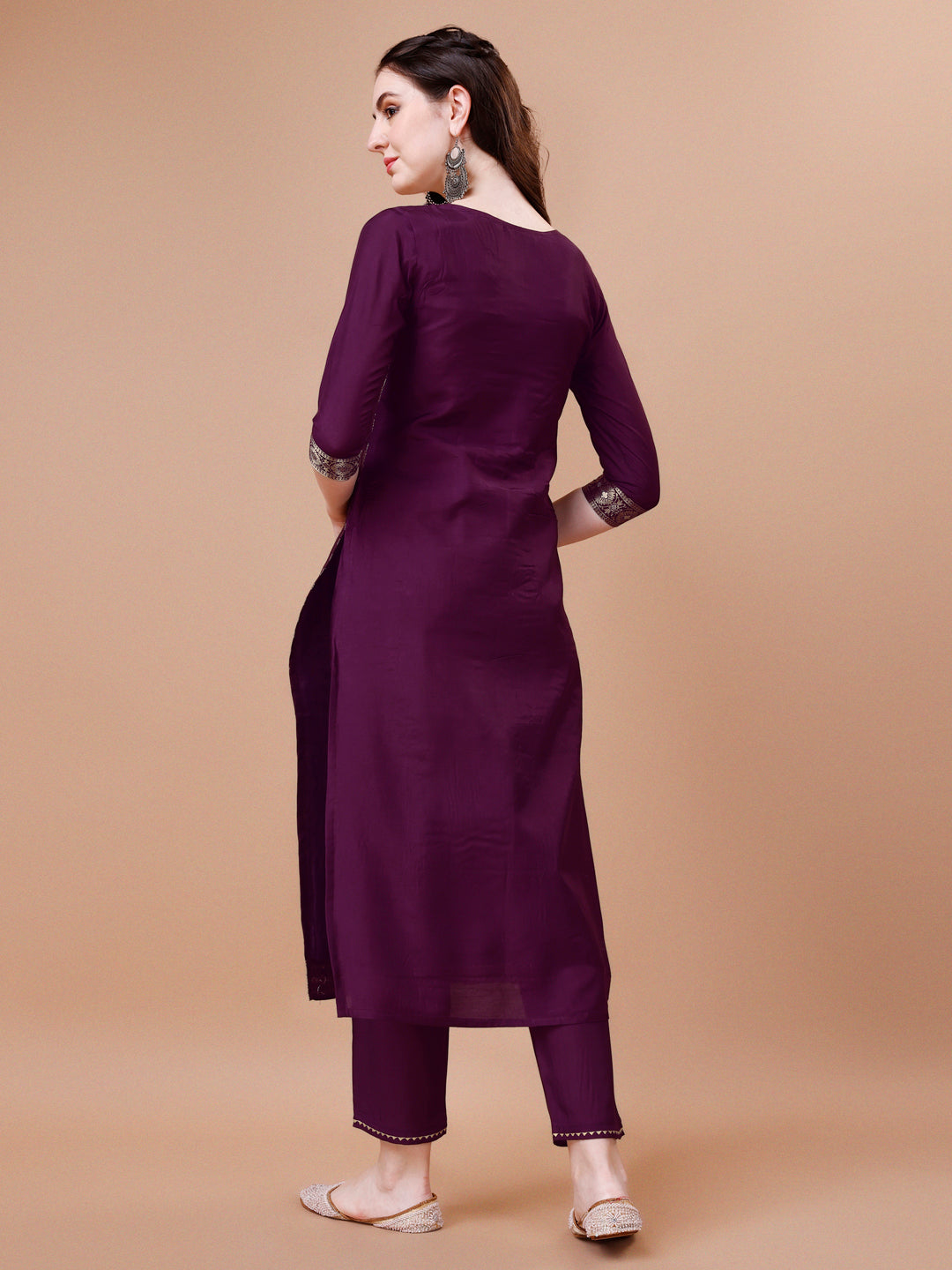 Pure Muslin Banarasi Jacquard Kurta Trousers & Dupatta, Multicolor - Hiral Fashion - Distacart