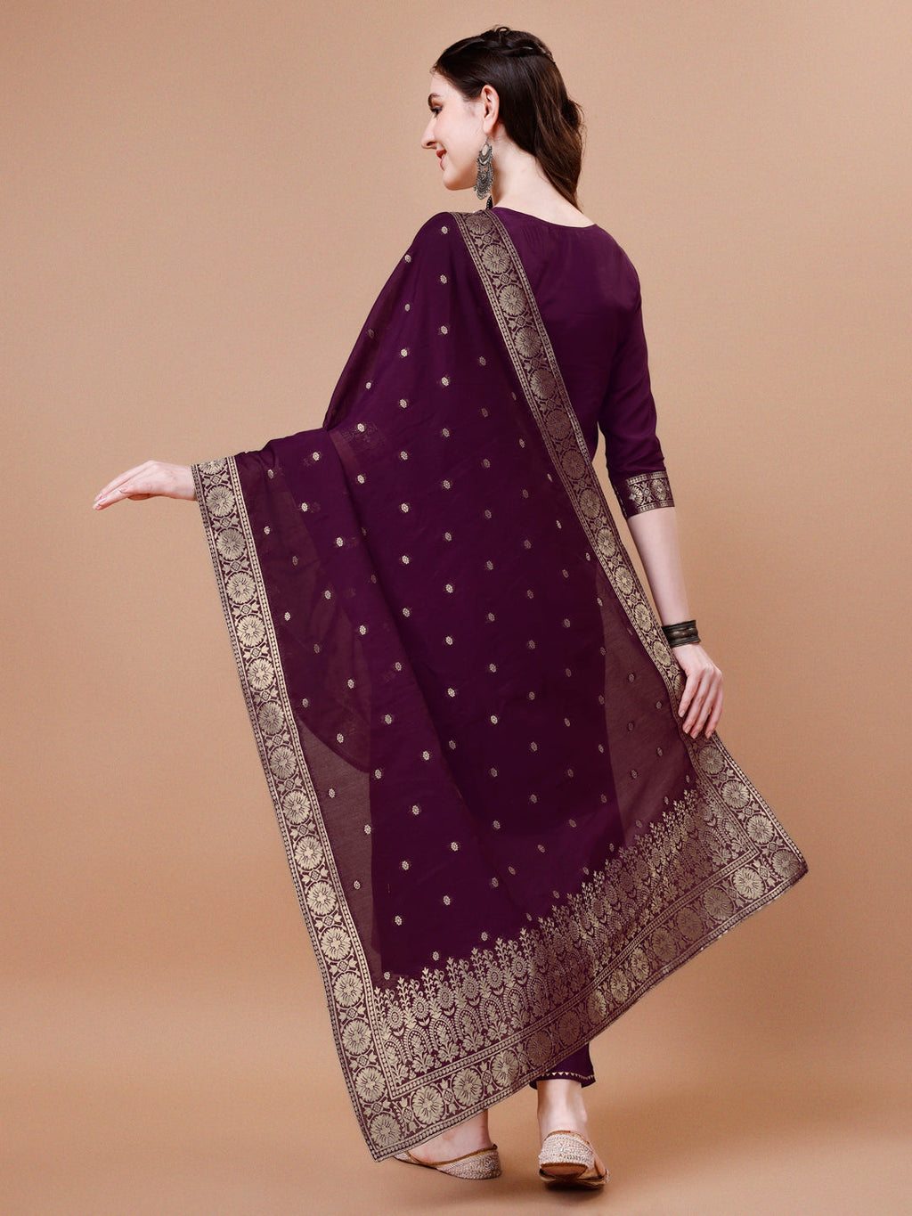 Pure Muslin Banarasi Jacquard Kurta Trousers & Dupatta, Multicolor - Hiral Fashion - Distacart