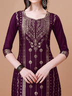 Pure Muslin Banarasi Jacquard Kurta Trousers & Dupatta, Multicolor - Hiral Fashion - Distacart