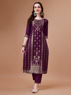 Pure Muslin Banarasi Jacquard Kurta Trousers & Dupatta, Multicolor - Hiral Fashion - Distacart