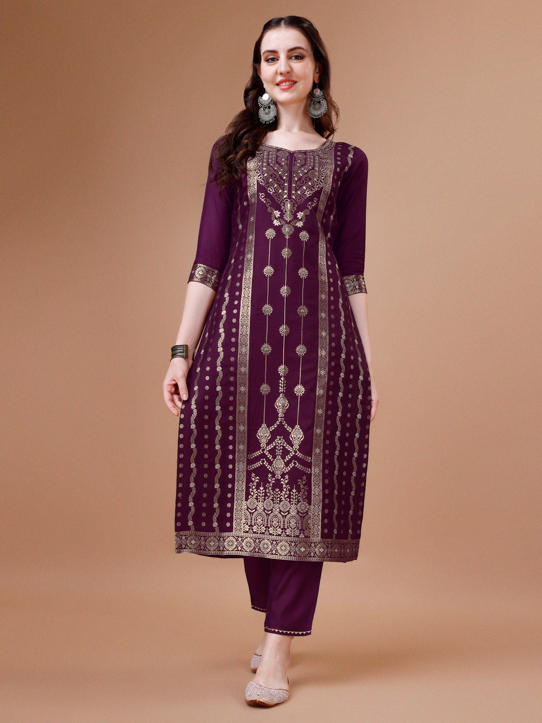 Pure Muslin Banarasi Jacquard Kurta Trousers & Dupatta, Multicolor - Hiral Fashion - Distacart