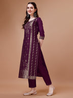 Pure Muslin Banarasi Jacquard Kurta Trousers & Dupatta, Multicolor - Hiral Fashion - Distacart