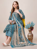 Embroidered & Paisley Printed Cotton Kurta With Pant & Dupatta, Multicolor - Hiral Fashion - Distacart