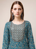Embroidered & Paisley Printed Cotton Kurta With Pant & Dupatta, Multicolor - Hiral Fashion - Distacart