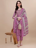 Printed & Embroidered Kurta With Pant & Dupatta Set, Multicolor - Hiral Fashion - Distacart