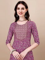 Printed & Embroidered Kurta With Pant & Dupatta Set, Multicolor - Hiral Fashion - Distacart