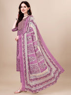 Printed & Embroidered Kurta With Pant & Dupatta Set, Multicolor - Hiral Fashion - Distacart