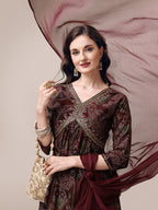 Alia Cut Printed & Embroidered Kurta With Pant & Dupatta Set, Multicolor - Hiral Fashion - Distacart