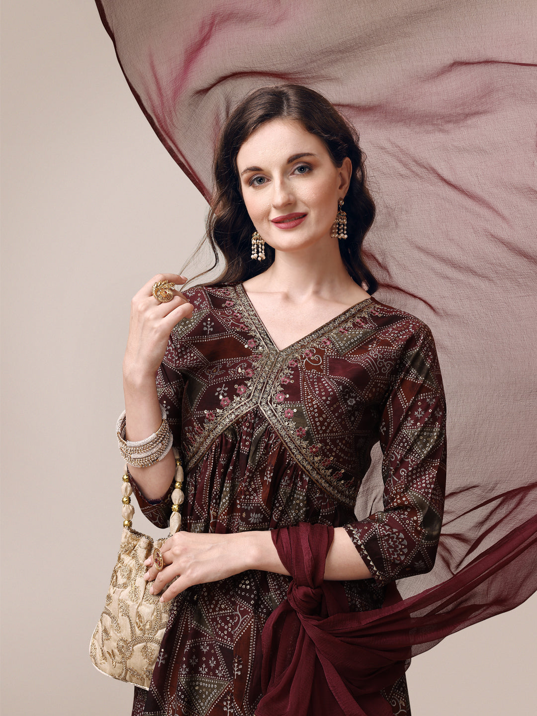 Alia Cut Printed & Embroidered Kurta With Pant & Dupatta Set, Multicolor - Hiral Fashion - Distacart