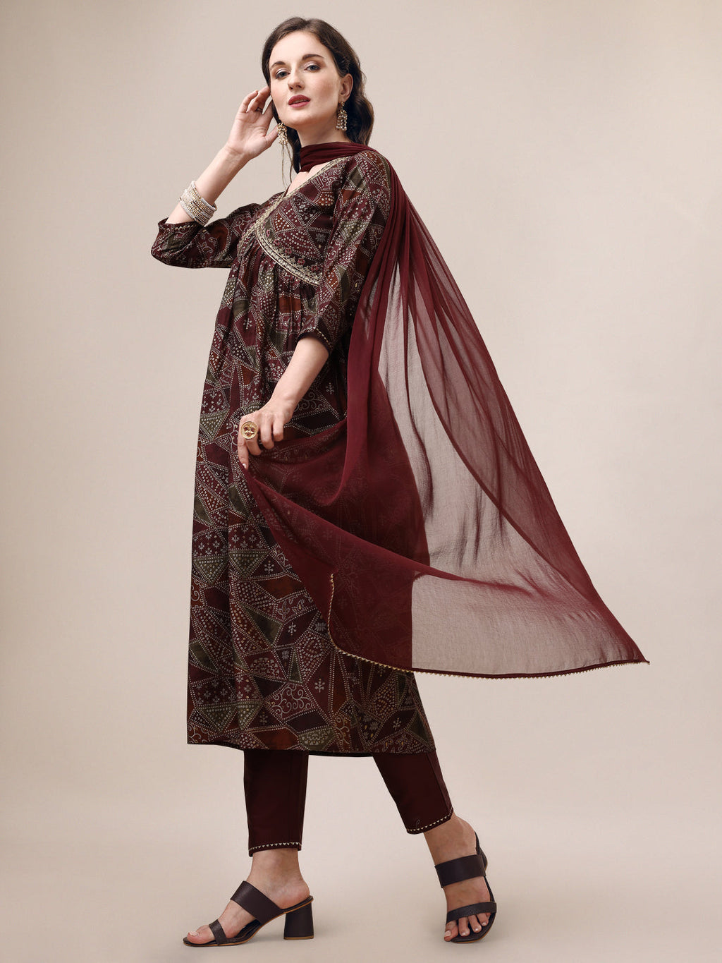 Alia Cut Printed & Embroidered Kurta With Pant & Dupatta Set, Multicolor - Hiral Fashion - Distacart