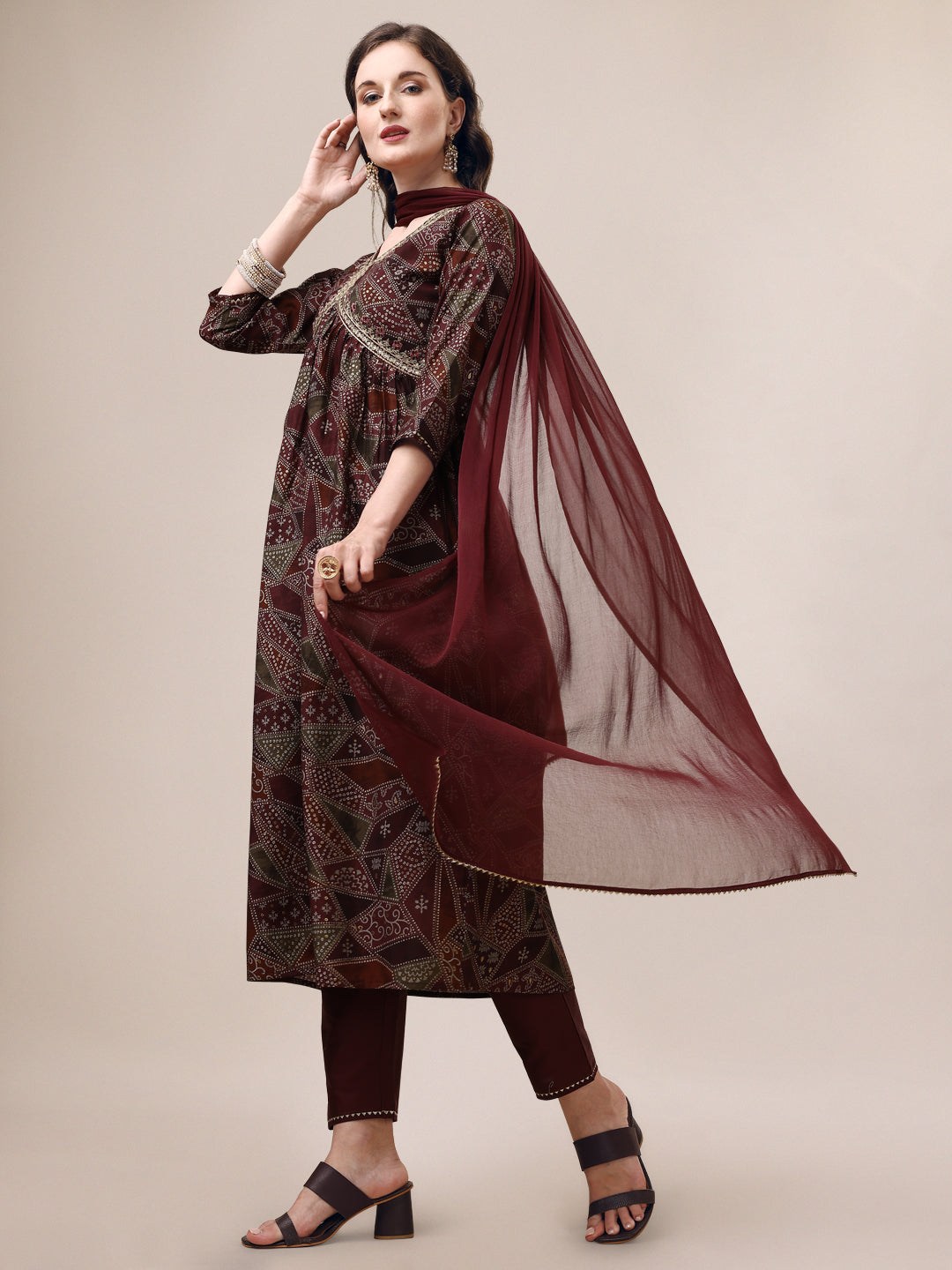 Alia Cut Printed & Embroidered Kurta With Pant & Dupatta Set, Multicolor - Hiral Fashion - Distacart