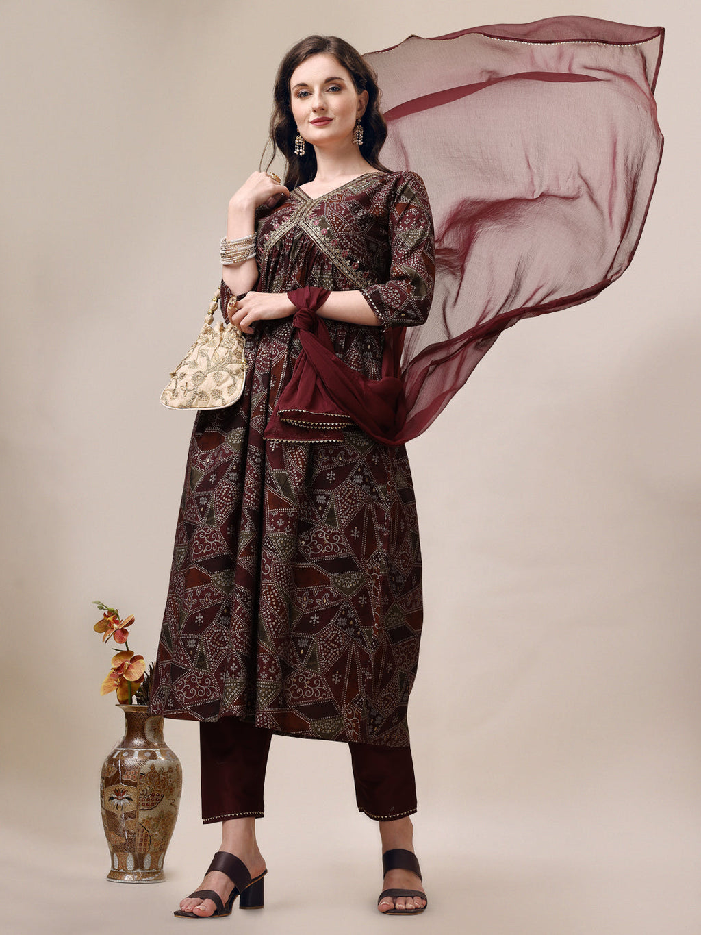 Alia Cut Printed & Embroidered Kurta With Pant & Dupatta Set, Multicolor - Hiral Fashion - Distacart